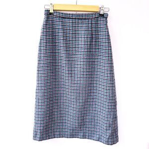 Vintage Aston Made in Scotland 100% Pure Wool Pink Blue Midi Skirt Small